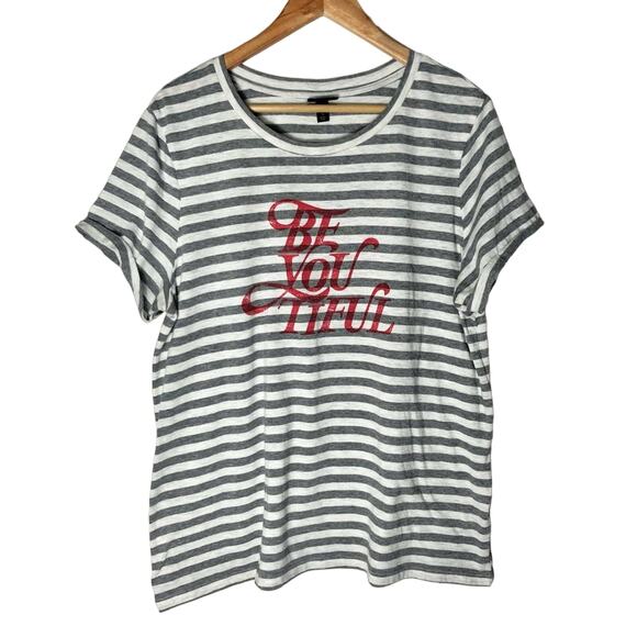 Torrid Women’s 1X Gray White Striped “Be You” Graphic Slim Fit Crew Tee - Picture 4 of 10